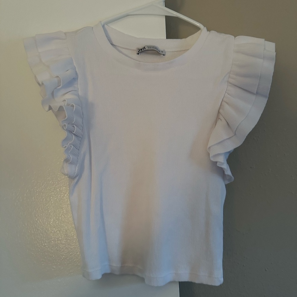 zara ruffle short sleeve top